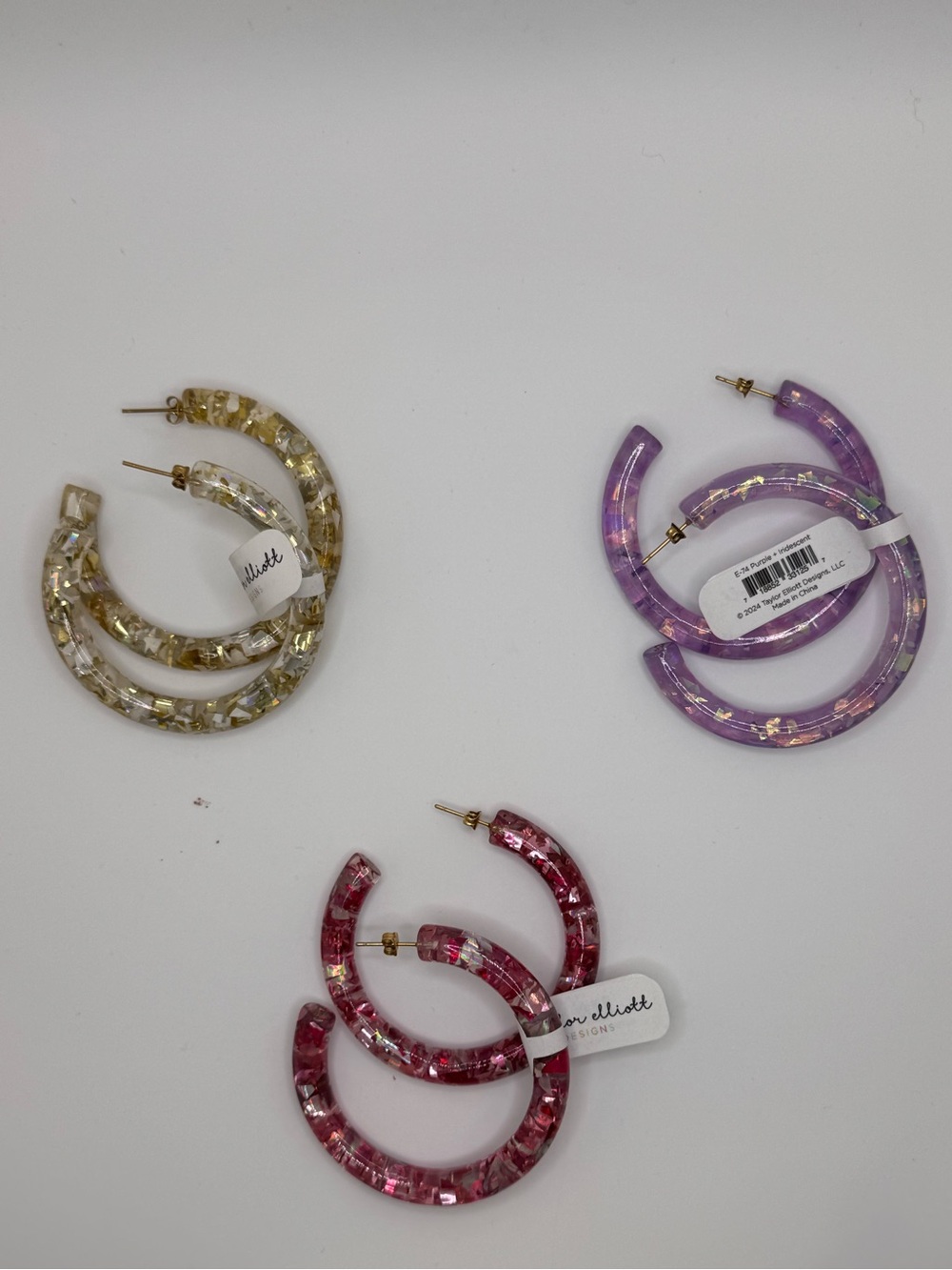 Taylor Elliott Acrylic Hoop Earrings -CHOICE OF Pink, Purple OR Gold